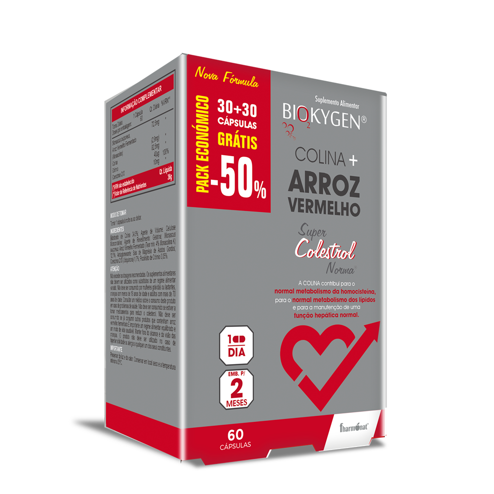 Biokygen COLINA + ARROZ VERMELHO - Pack Económico - 60 cápsulas - Oeste Farma