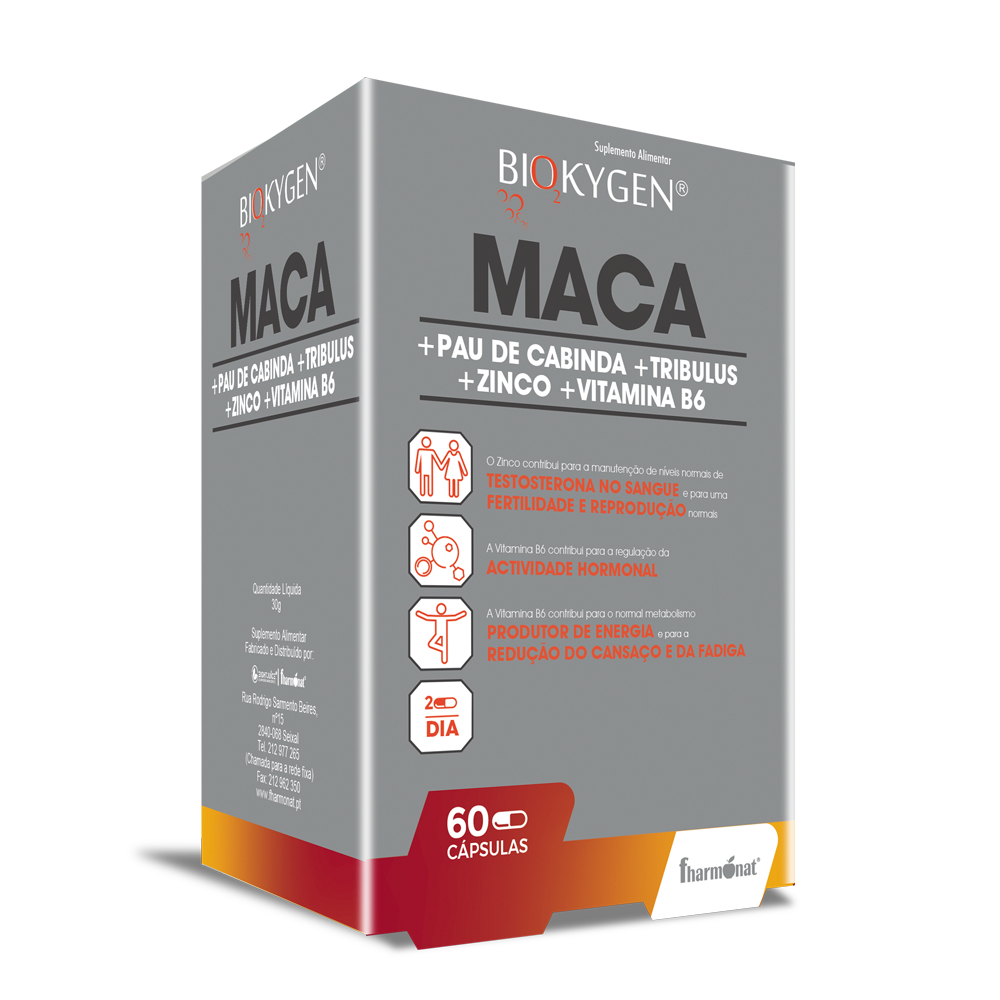 Biokygen MACA + PAU DE CABINDA + TRIBULUS + ZINCO + VIT. B6 - 60 cáps.