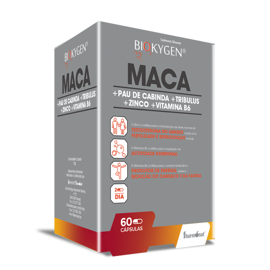 Biokygen MACA + PAU DE CABINDA + TRIBULUS + ZINCO + VIT. B6 - 60 cáps.